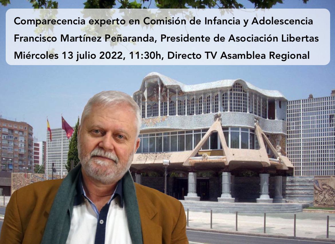 Intervención Francisco Martínez Peñaranda, presidente de la Asociación Libertas, en la Comisión sobre la Infancia y la Adolescencia en la Asamblea Regional de Murcia. 13 de Julio de 2022